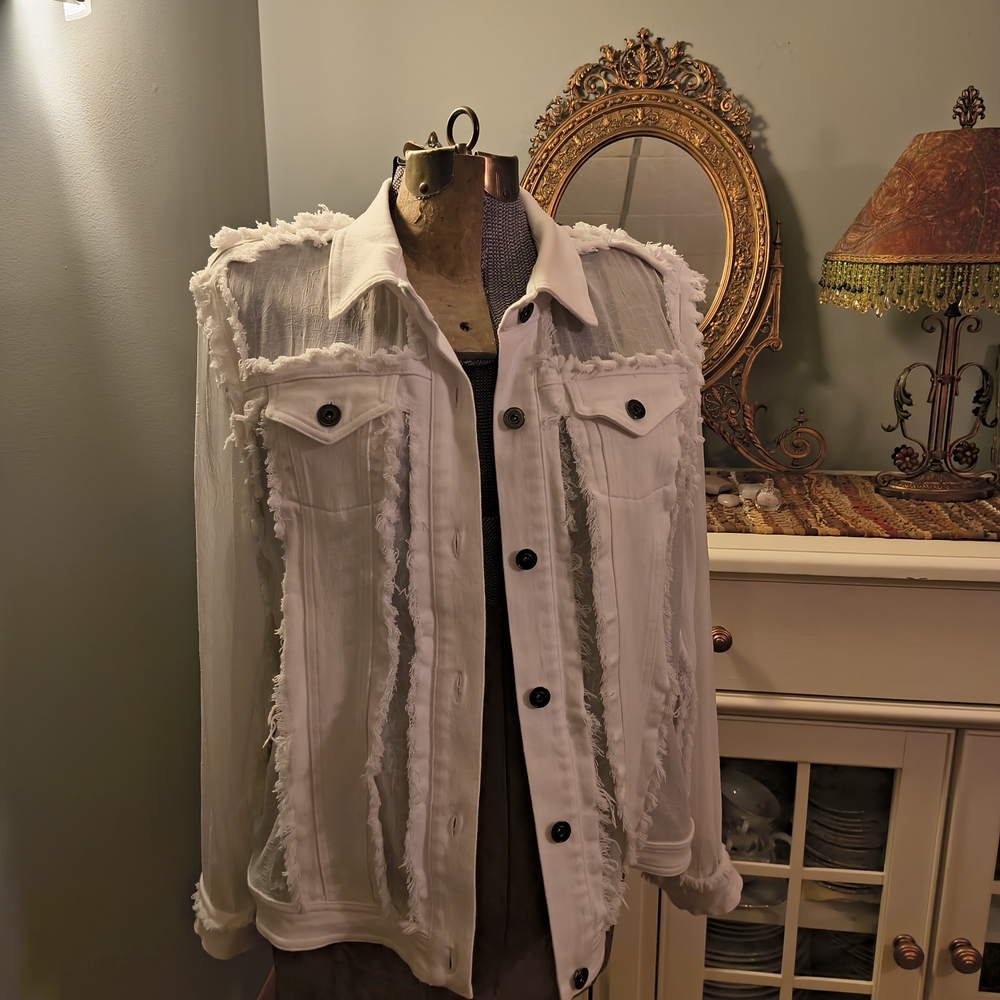 Multiples White Frayed Jean Jacket